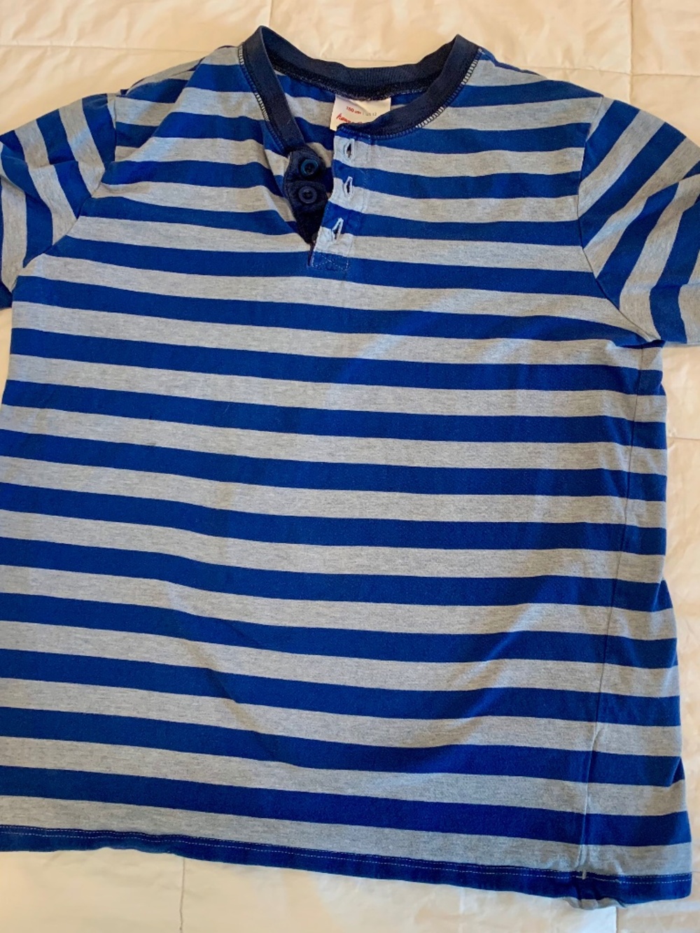 Hanna Andersson Striped Henley Tee T-Shirt Blue | Size 12